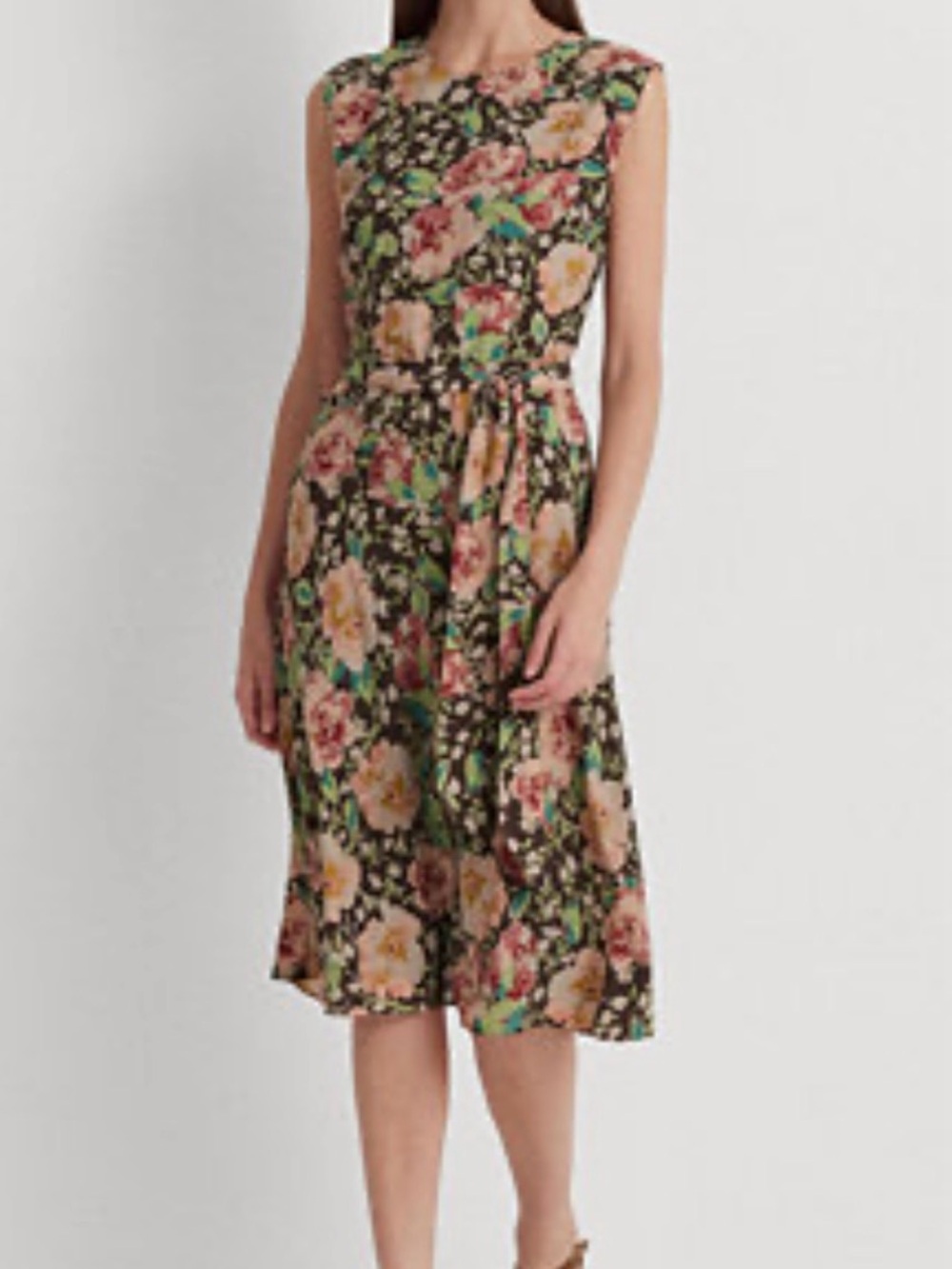 Ralph Lauren Brown Floral Midi Dress